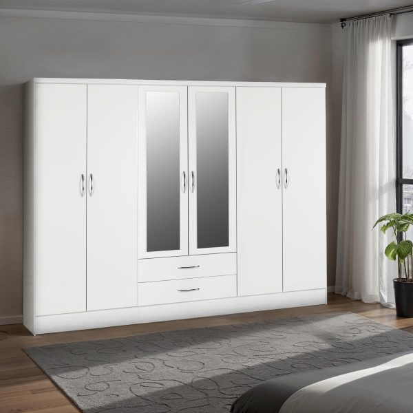Nevada 6 Door 2 Drawer Mirrored Wardrobe